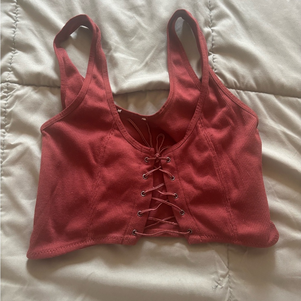 Red Lace-Up Crop Top